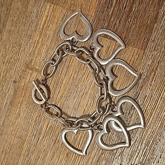Vintage 6 Open Heart Charm Chunky Chain Heavy Toggle Bracelet - Picture 1 of 1